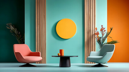 Contemporary interior design showcase modern living room colorful decor urban setting minimalist style vibrant aesthetic for home inspiration