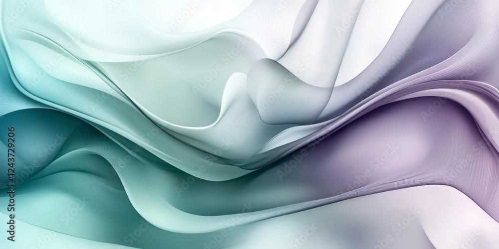 Poster abstract design with 3d low profile delicate gradient waves in soft lavender to mint color palette