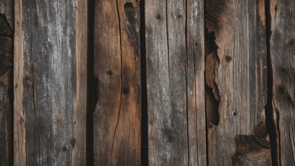 Naklejka premium Close-up view of weathered and aged wooden planks showcasing unique textures and patterns perfect for rustic or vintage design themes