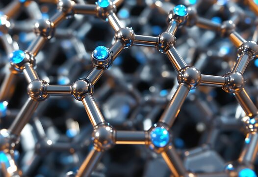 Stunning 3d Render of Metallic Nanostructure with Blue Nodes