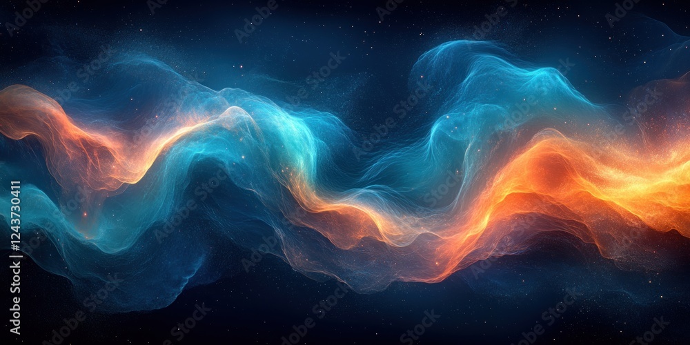 Poster abstract neon blue green wavy lines pattern modern minimalist design dynamic flowing curves on black