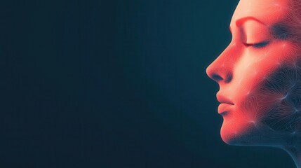 Abstract facial recognition grid with a subtle glow on dark background