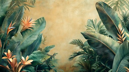 Tropical Leaves and Flowers Background