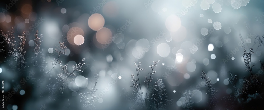 Poster dreamy blurred abstract background in soft gray and white tones featuring bokeh effects and dark acc