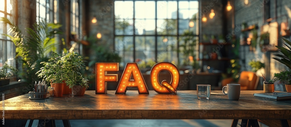 Poster 3d faq letters in modern office workspace with soft lighting and minimalist design