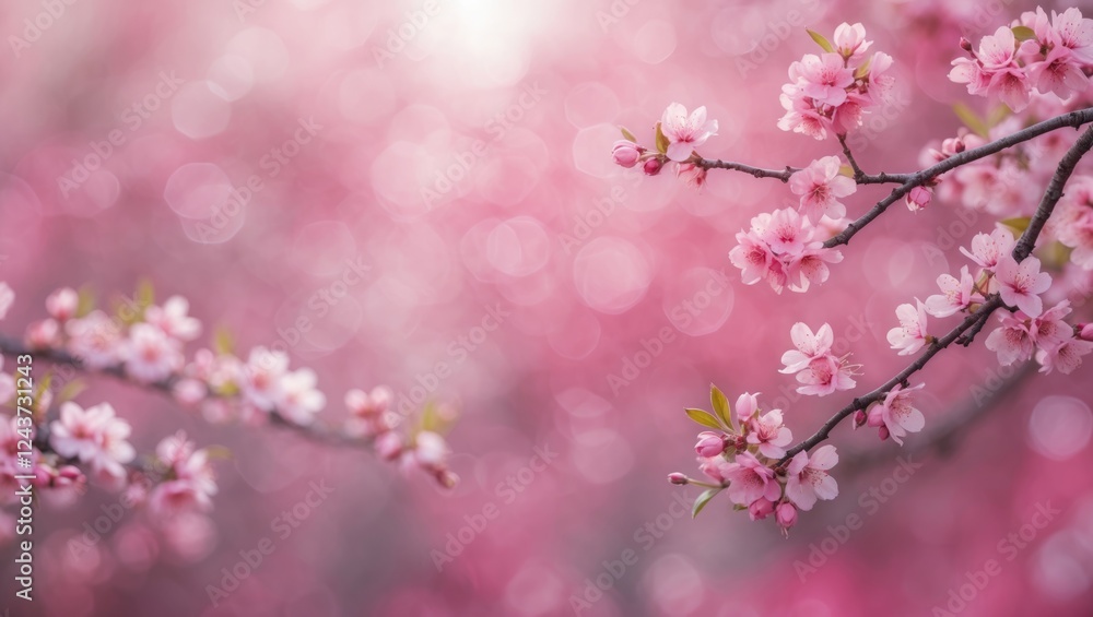 Poster soft pink spring blossoms with blurred bokeh background creating a serene and dreamy atmosphere for 