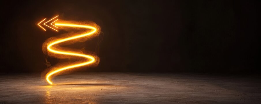 Client Acquisition campaign. Glowing zigzag line with an arrow in a dark background.