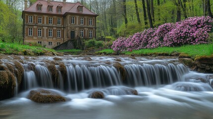 Manor House Waterfall Spring Garden