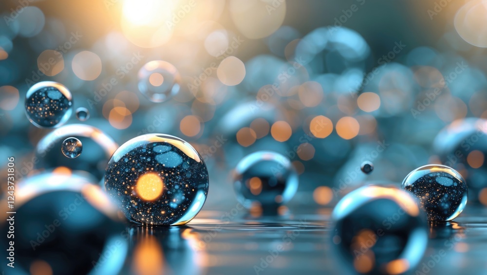 Poster colorful bubbles in a dreamy light setting creating an abstract background with soft bokeh effects a