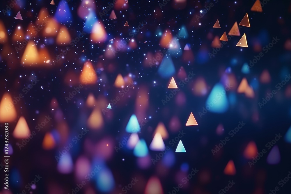 Poster abstract background featuring glowing triangles and colorful particles, creating a mesmerizing visua