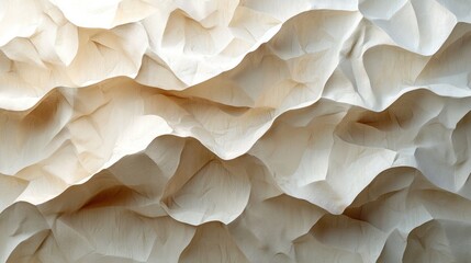 Abstract texture of layered paper-like formations in soft beige and cream tones, creating a serene and calming background