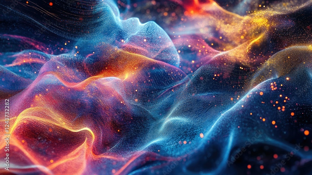 Poster abstract ai and big data concept with luminous lines and dots connecting dynamically
