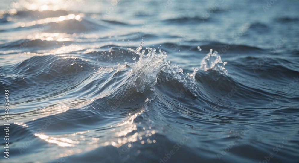 Poster gentle wind-driven ripples on a tranquil water surface reflecting soft light creating an abstract an