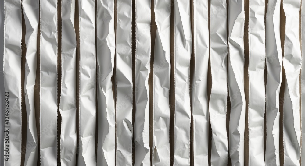 Poster textured white recycled paper with vertical lines and crumpled stripes showcasing a seamless pattern
