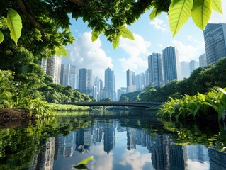 Obraz premium Explore climate-adaptive urban systems envisioned for future cities, showcasing a self-regulating city resilient to flooding through innovative green infrastructure Discover how smart energy