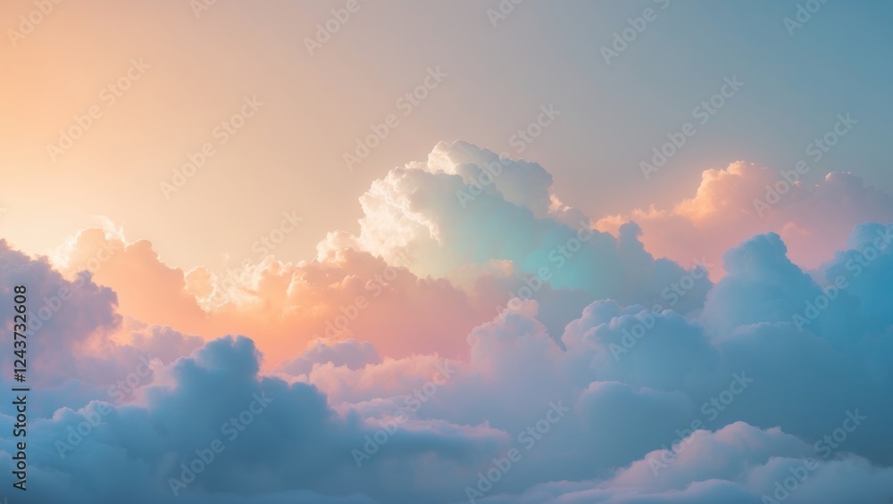 Poster pastel cloud background with a soft gradient of orange and blue creating a serene and calming atmosp