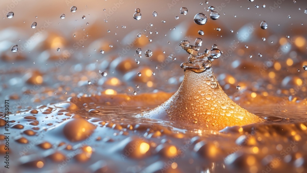 Poster water drop impact creating stunning splash and soft light reflections on a surface showcasing intric