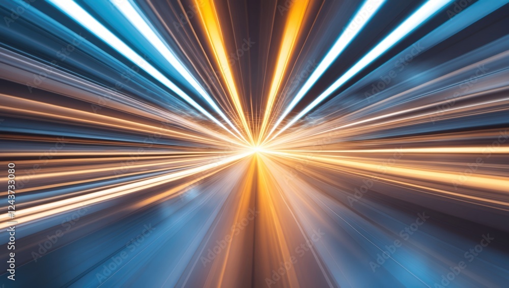 Poster dynamic abstract background with radial light effects and motion blur in vibrant blue and orange ton