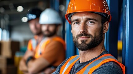 Cargo Ship Crew Members Working on Logistics and Transportation Solutions A team of professionals in hard hats and safety gear collaborating to ensure efficient cargo handling and distribution at a