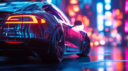 luxury car with 3d neon lights