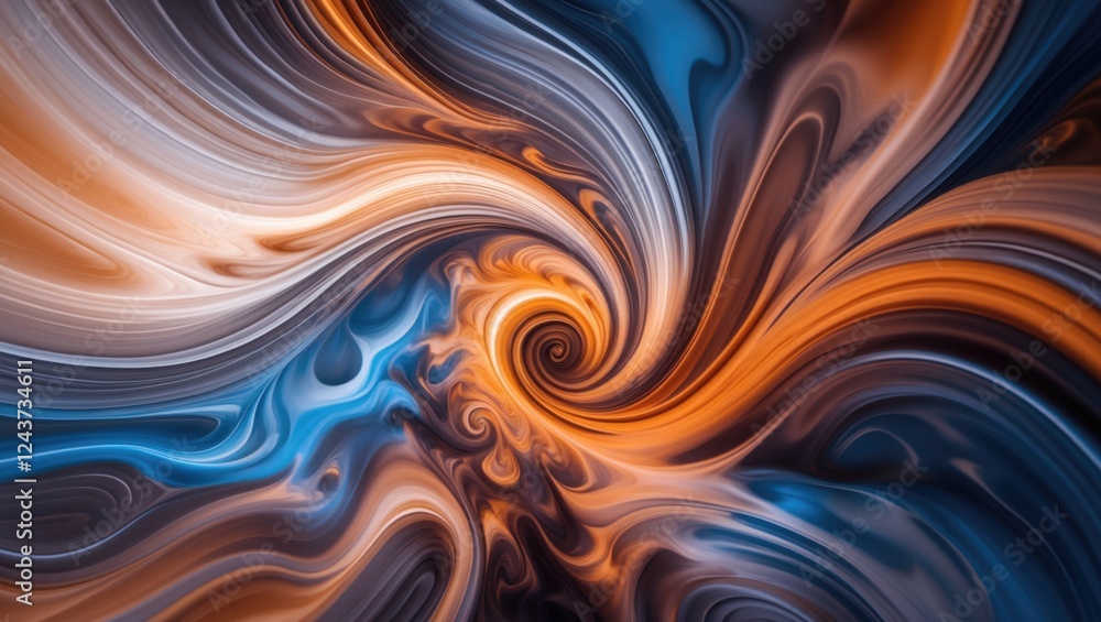 Poster swirling abstract texture in vibrant blue and orange tones creating dynamic motion and depth suitabl