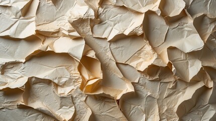 Textured abstract paper surface closeup showcasing a seamless pattern of crumpled and embossed layers, ideal for background use.