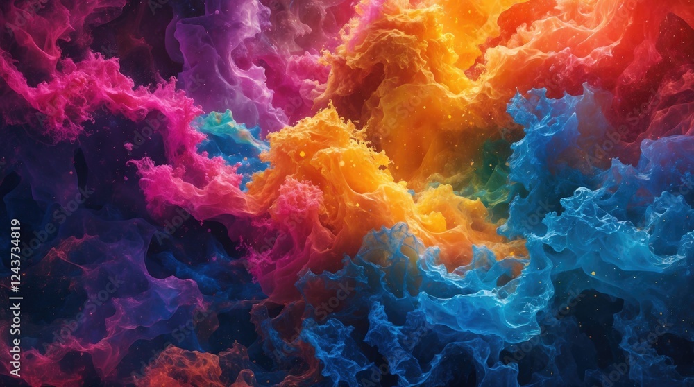 Poster vibrant abstract background with multi-colored swirls and textures depicting dynamic movement and de