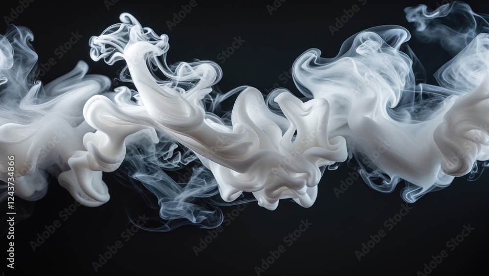 Poster abstract white smoke swirling and mixing against a black background creating fluid organic shapes an
