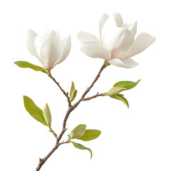 Magnolia Blossoms Branch Isolated on White Background