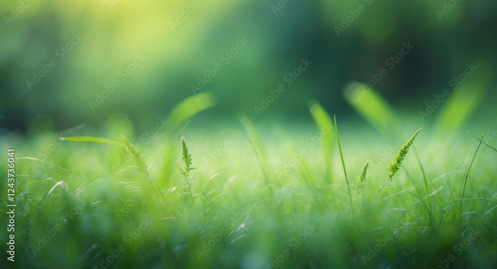 Wall mural blurred green grass background with soft natural lighting ideal for spring or summer themes and natu