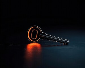 Thin glowing security key floating in a digital void