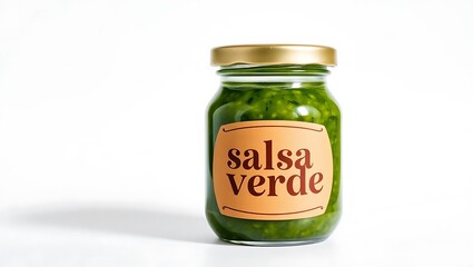 Fresh salsa verde in a jar with golden lid for flavorful meals