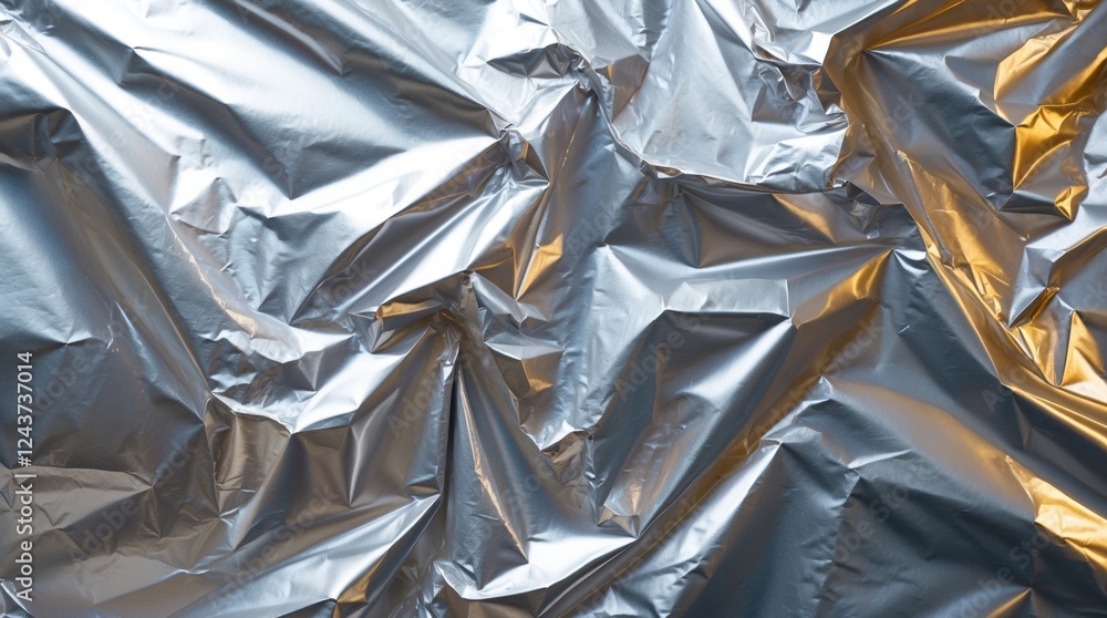 Poster crumpled aluminum foil texture with reflective shiny surface ideal for backgrounds and design elemen
