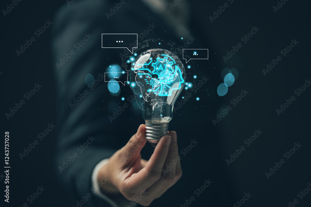 Fototapete chat with AI. Artificial intelligence. The concept of accessing imagination by feeding commands to Ai to create what is in our mind with futuristic technology through the Internet..