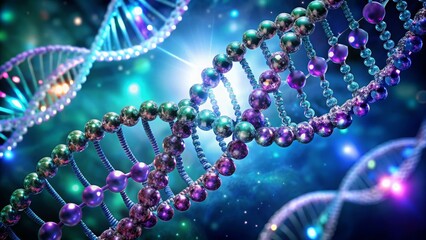 Vibrant DNA Helix with Colorful Molecules and Cosmic Background