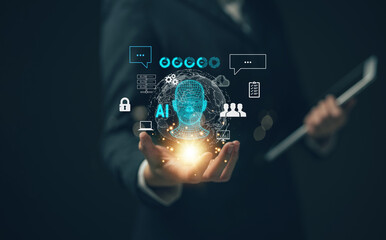 Chatbot chat with AI artificial intelligence. Concept of using AI technology to help work in order...