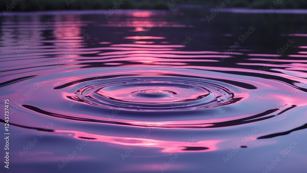 Aufkleber tranquil water surface with ripples in surreal purple and pink hues reflecting an unseen light sourc