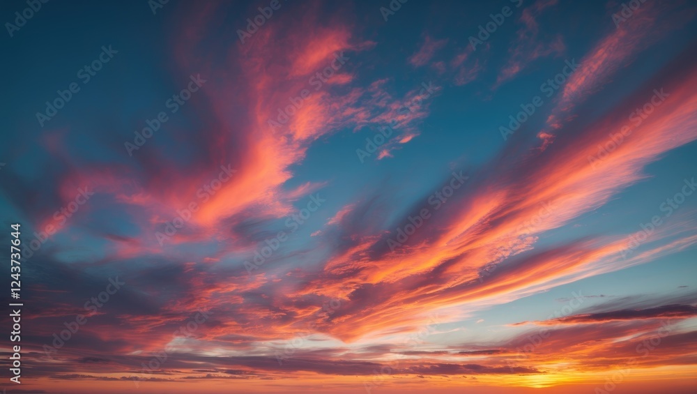 Poster vibrant sunset sky with colorful clouds ideal for abstract background and text space