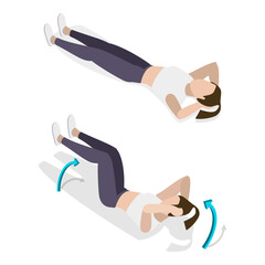 3D Isometric Flat Vector Illustration of ABS Workout For Women, Abdominal Training. Item 6