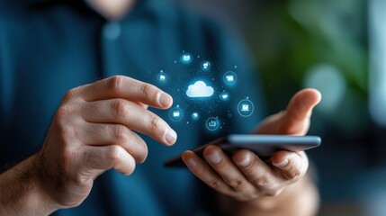 A visionary leader surrounded by holographic projections symbolizing their mastery of cutting edge technology and ability to navigate the future of business with strategic insight and innovation