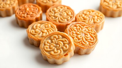 Fototapeta premium Delicious traditional pastries with intricate designs ready to enjoy during celebrations