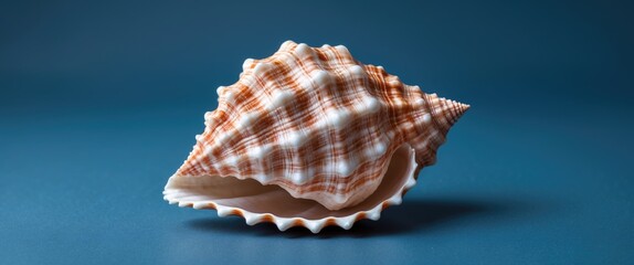 Obraz premium Seashell resting on a blue background symbolizing tranquility and relaxation in nature's beauty.