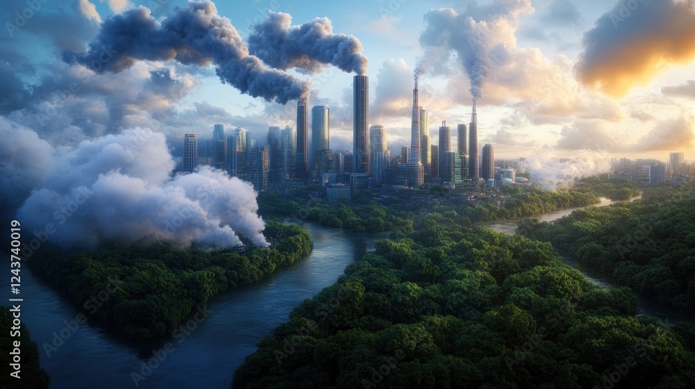 Poster visualize the future climate efficiency advancements transforming urban landscapes through ai-driven