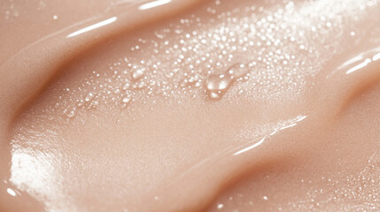 Fototapeta premium Close-Up of Smooth Creamy Texture with Gleaming Drops and Soft Swirls Ideal for Beauty and Skincare Themes, Representing Moisturization and Hydration Effects