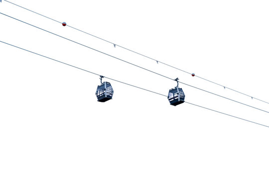 Cable car suspended in the air. Cable car isolated on transparent background png format.
