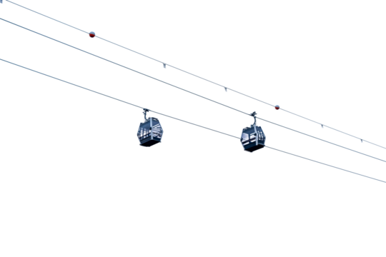 Cable car suspended in the air. Cable car isolated on transparent background png format.