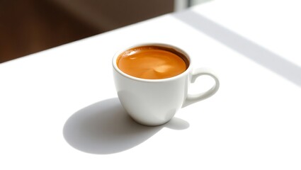 Obraz premium Warm cup of coffee resting on a minimalist surface, natural light shining