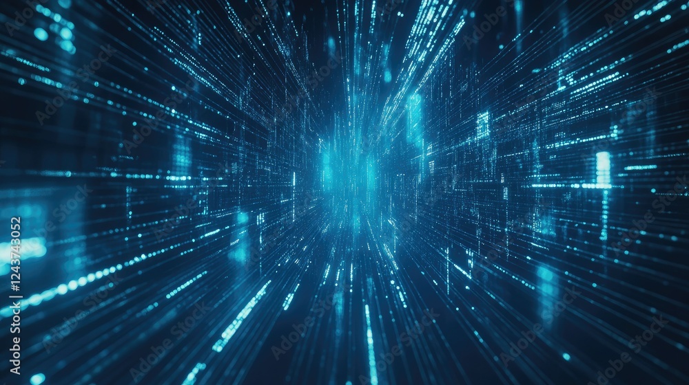 Poster conceptual image of interconnected data points in a cyber blue digital space