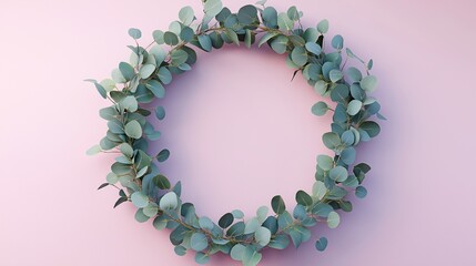 Obraz premium Decorative eucalyptus wreath on a soft pink background for spring decor