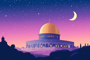 Obraz premium Dome of the Rock at Night, a Peaceful Spiritual Scene